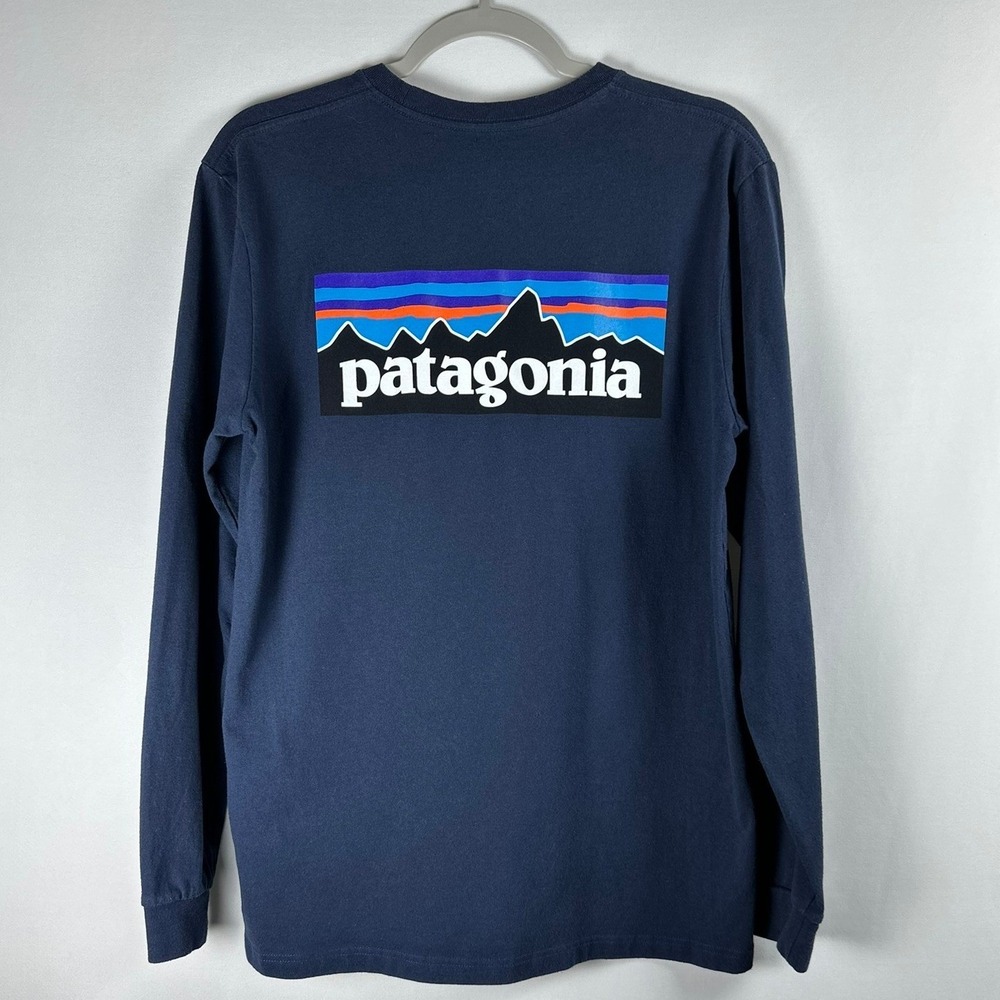 Patagonia Responsibili-Tee Mens M Blue Long Sleeve P-6 Logo Outdoors Gorpcore - Picture 2 of 11